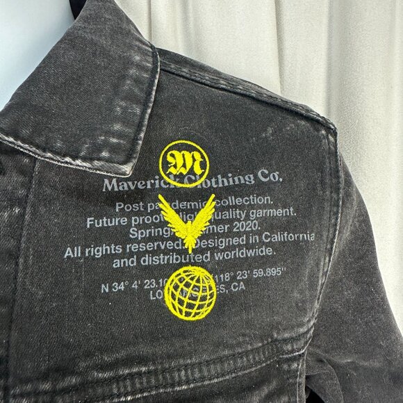 Maverick Clothing Co. Black Denim Jacket With Yellow Graphic Accents Small - Picture 2 of 7